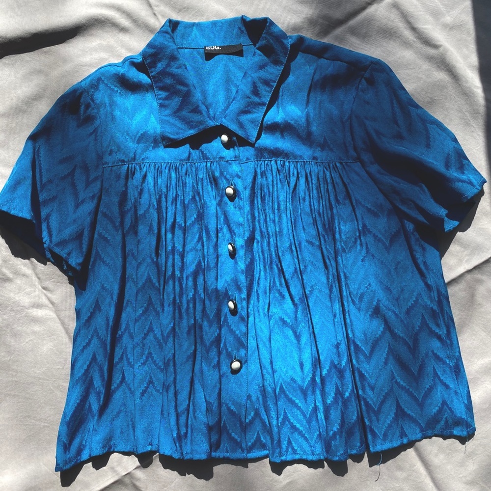 BDG Pleated Front Button-Up Teal Blouse - size M